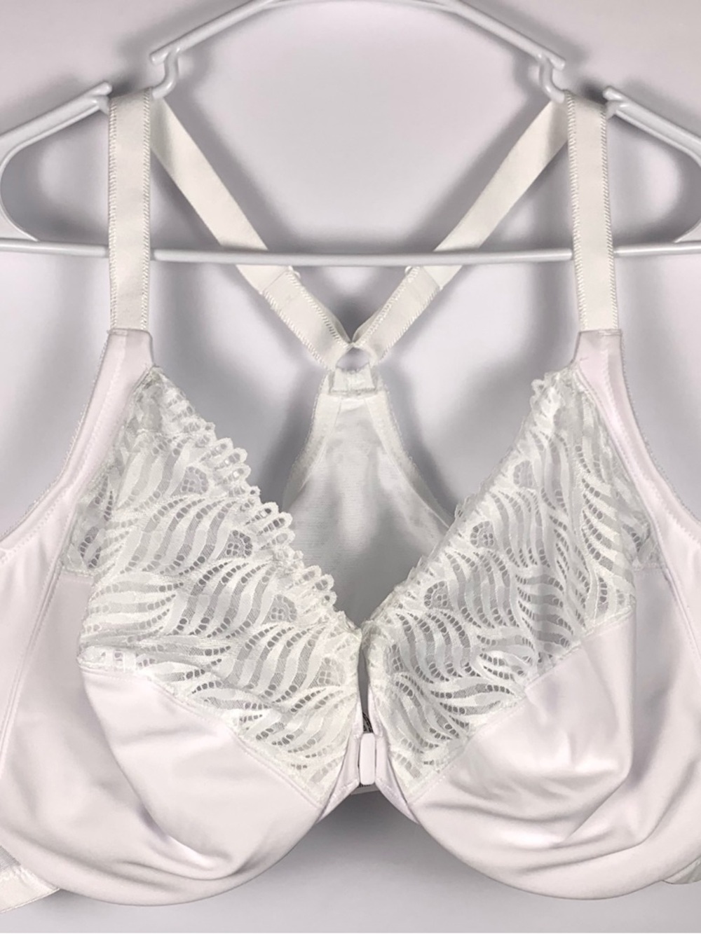 Glamorise 48DD Front Close Underwire Bra White Racerback Lace Full Coverage - Picture 3 of 15